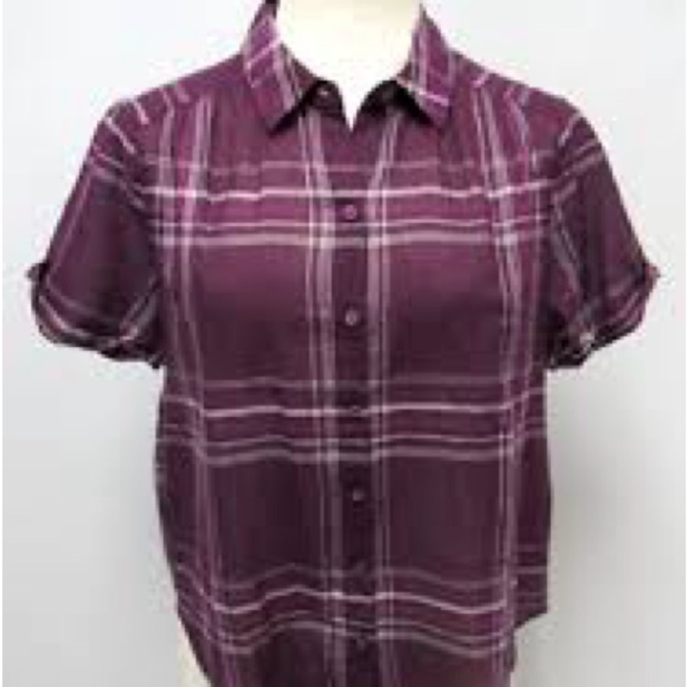 Lucky Brand Purple Plaid Short Sleeve Button-Down Shirt